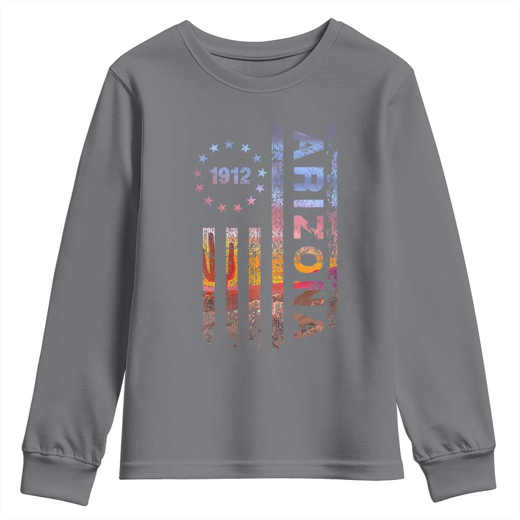 Arizona American Flag Pride Cactus Landscape Established 1912 Youth Sweatshirt TS14 Charcoal Print Your Wear