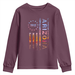 Arizona American Flag Pride Cactus Landscape Established 1912 Youth Sweatshirt TS14 Maroon Print Your Wear