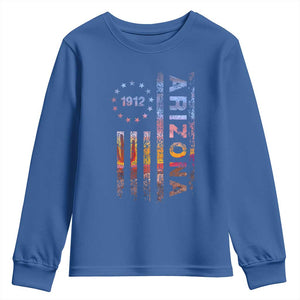 Arizona American Flag Pride Cactus Landscape Established 1912 Youth Sweatshirt TS14 Royal Blue Print Your Wear