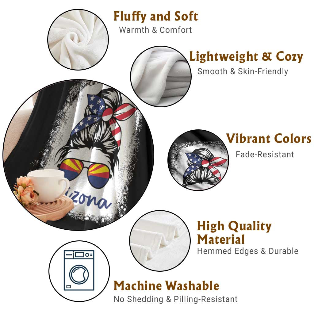Arizona American Flag Messy Bun Pride Throw Blanket TS14 Print Your Wear