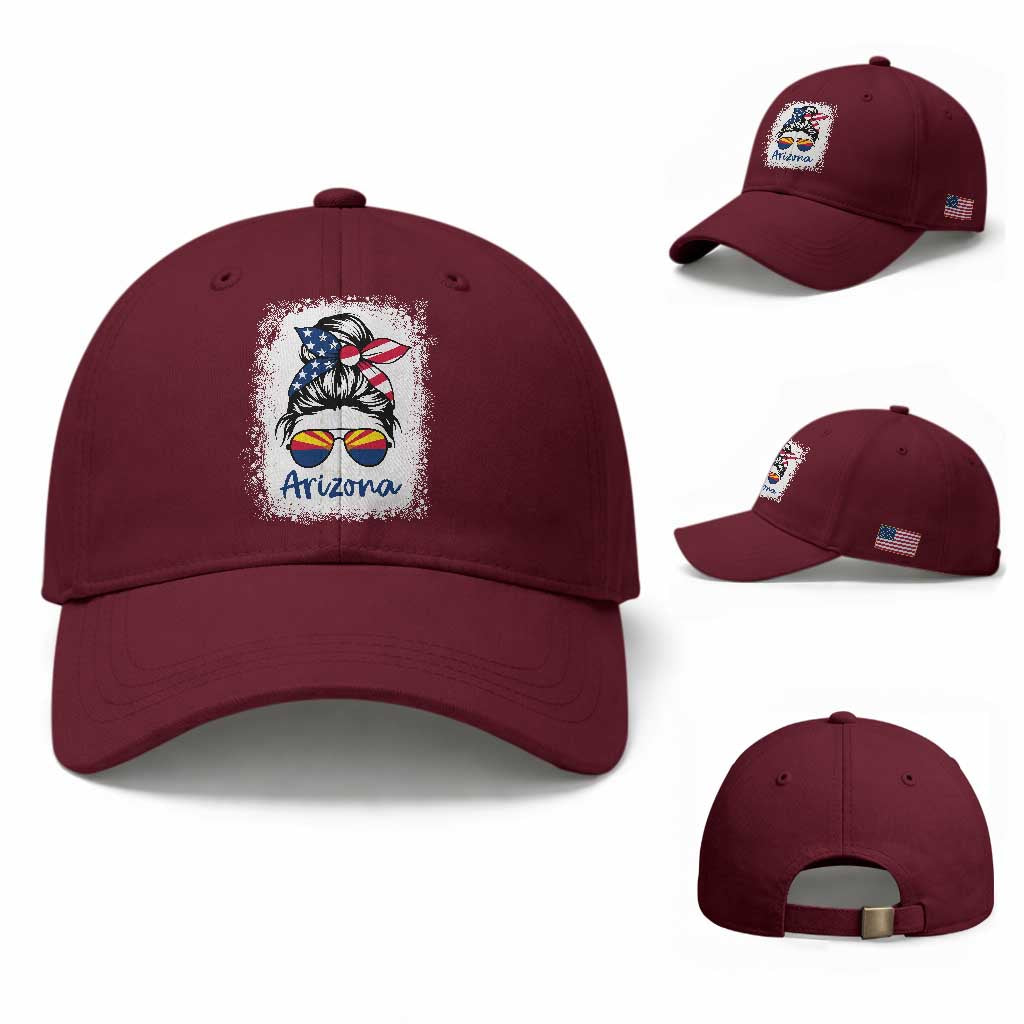 Arizona American Flag Messy Bun Pride Baseball Cap TS14 Baseball Cap Universal Fit Maroon Print Your Wear