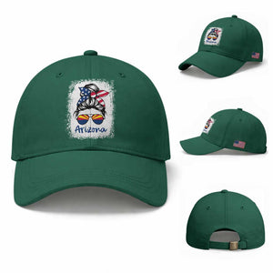 Arizona American Flag Messy Bun Pride Baseball Cap TS14 Baseball Cap Universal Fit Irish Green Print Your Wear