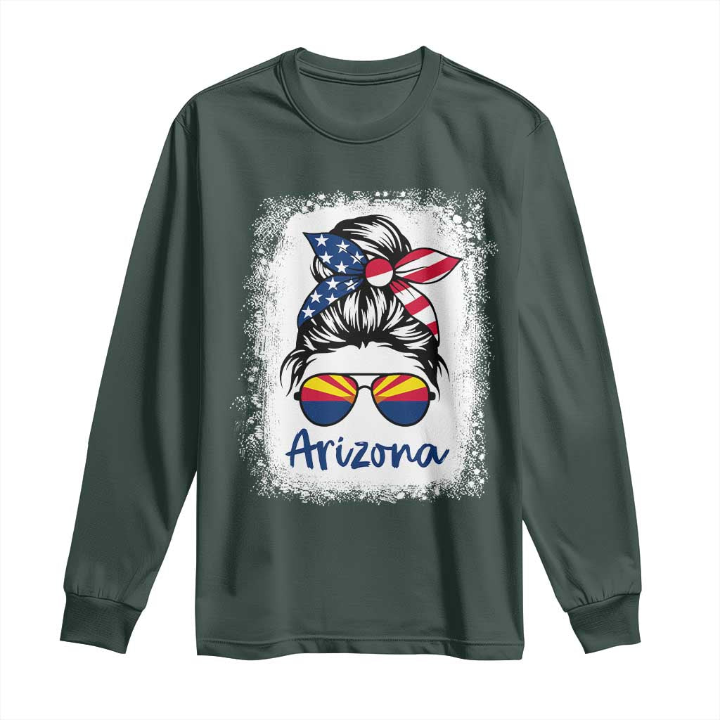 Arizona American Flag Messy Bun Pride Long Sleeve Shirt TS14 Dark Forest Green Print Your Wear