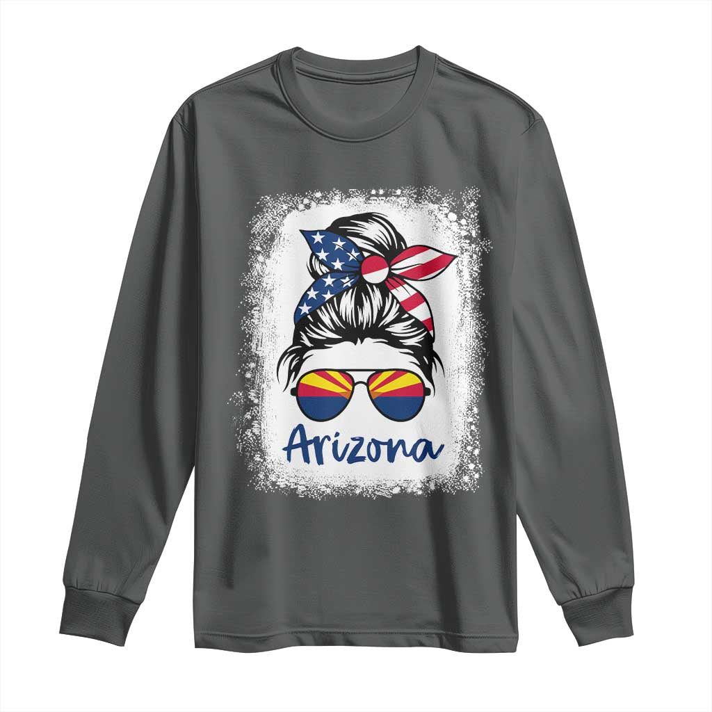 Arizona American Flag Messy Bun Pride Long Sleeve Shirt TS14 Dark Heather Print Your Wear