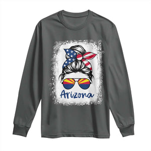 Arizona American Flag Messy Bun Pride Long Sleeve Shirt TS14 Dark Heather Print Your Wear