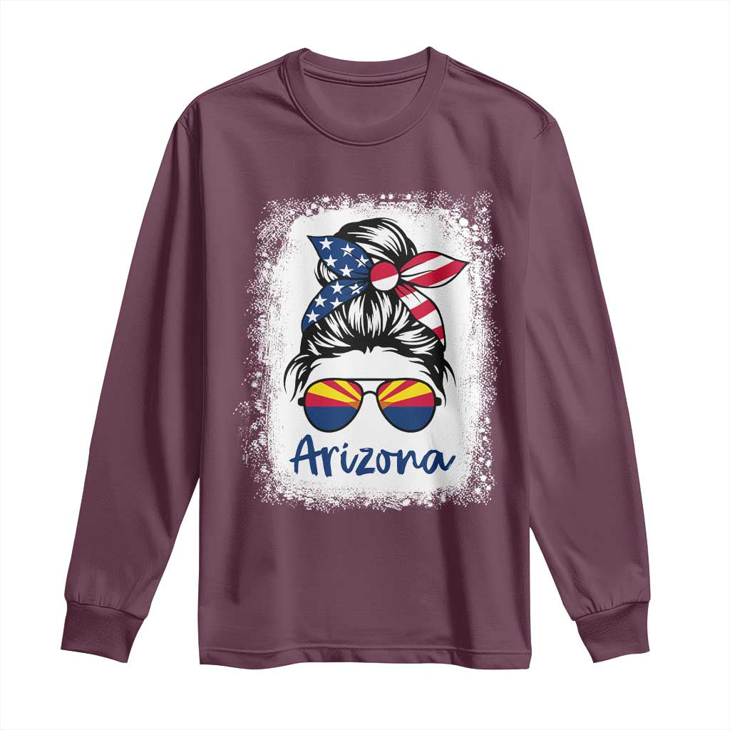Arizona American Flag Messy Bun Pride Long Sleeve Shirt TS14 Maroon Print Your Wear