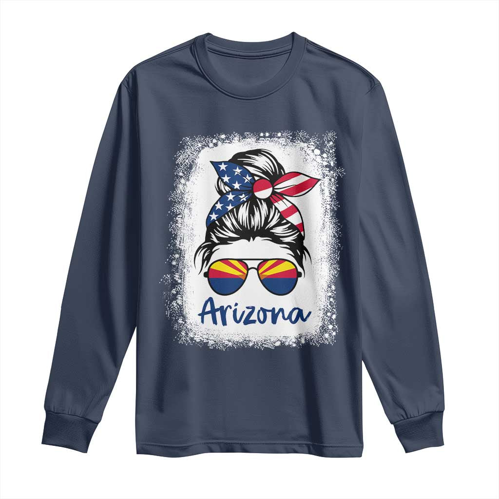 Arizona American Flag Messy Bun Pride Long Sleeve Shirt TS14 Navy Print Your Wear