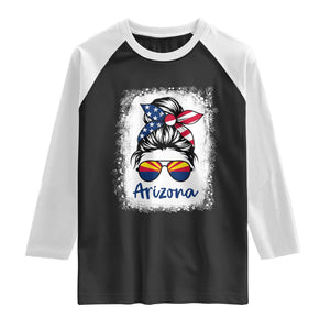 Arizona American Flag Messy Bun Pride Raglan Shirt TS14 Black White Print Your Wear
