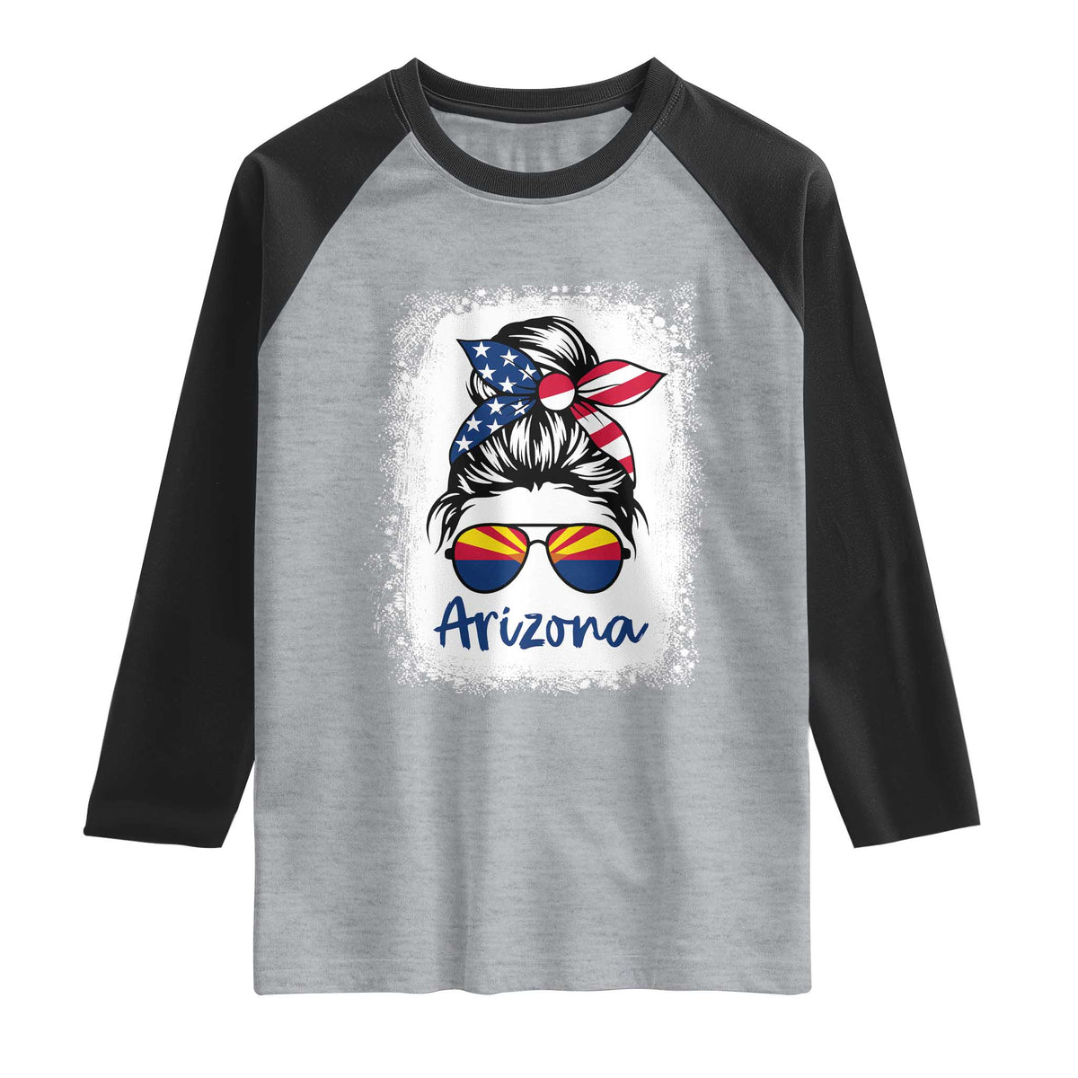 Arizona American Flag Messy Bun Pride Raglan Shirt TS14 Heather Gray Black Print Your Wear