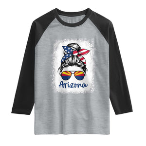 Arizona American Flag Messy Bun Pride Raglan Shirt TS14 Heather Gray Black Print Your Wear