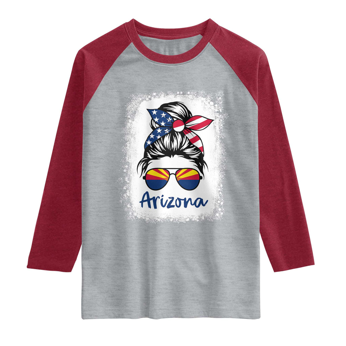 Arizona American Flag Messy Bun Pride Raglan Shirt TS14 Heather Gray Heather Red Print Your Wear