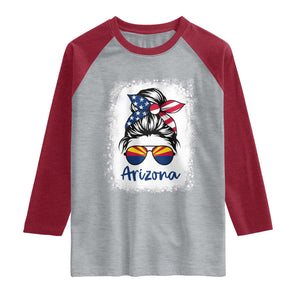 Arizona American Flag Messy Bun Pride Raglan Shirt TS14 Heather Gray Heather Red Print Your Wear