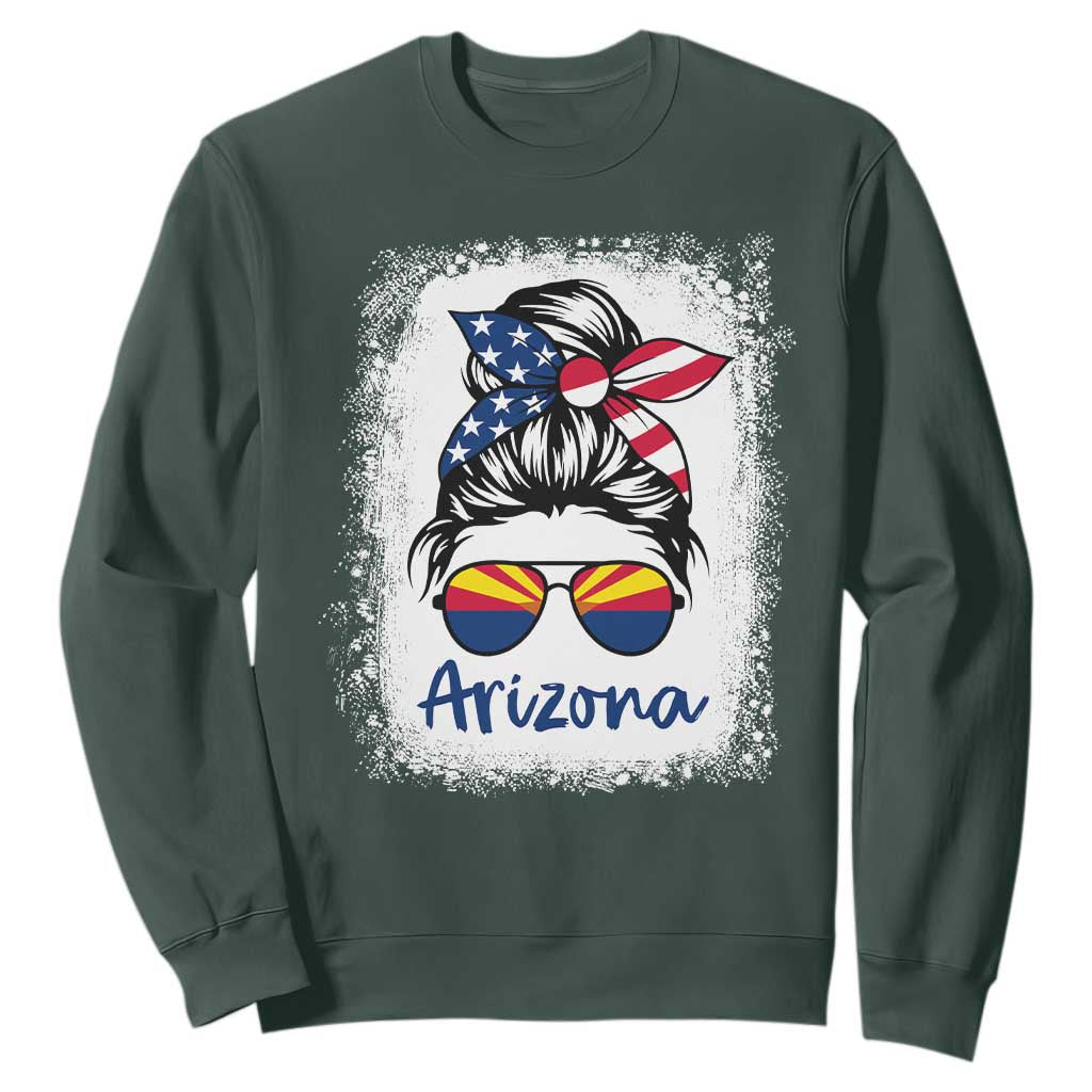 Arizona American Flag Messy Bun Pride Sweatshirt TS14 Dark Forest Green Print Your Wear