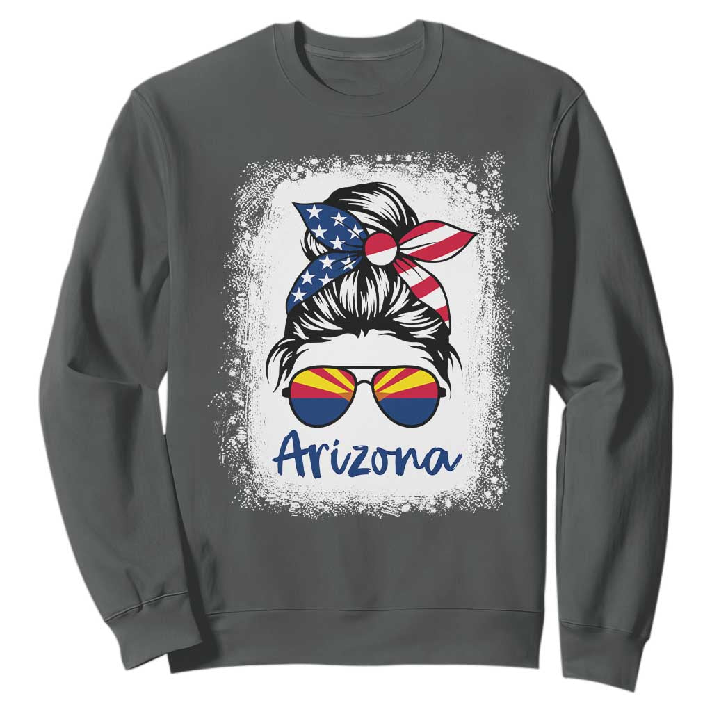 Arizona American Flag Messy Bun Pride Sweatshirt TS14 Dark Heather Print Your Wear