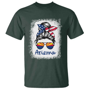 Arizona American Flag Messy Bun Pride T Shirt TS14 Dark Forest Green Print Your Wear