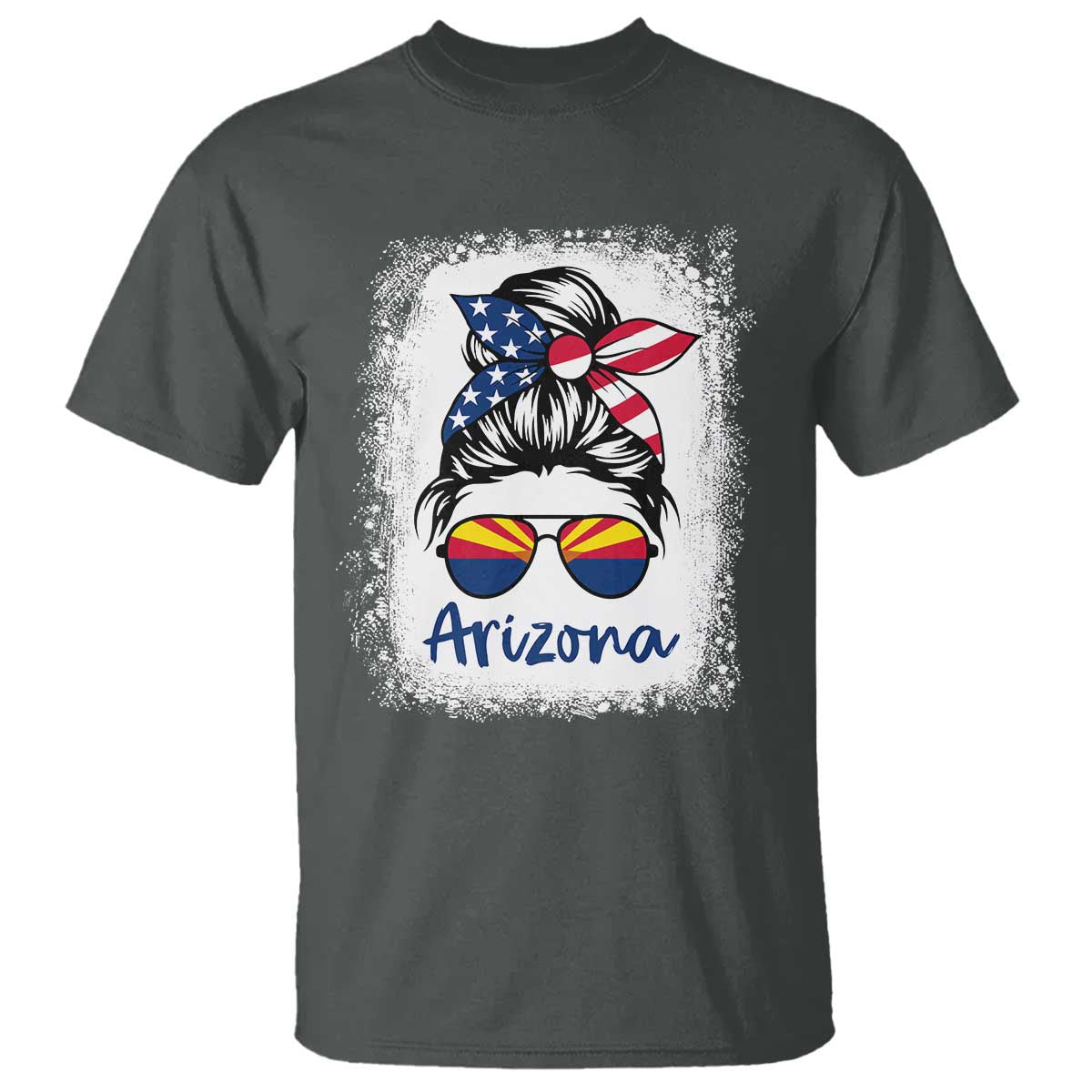 Arizona American Flag Messy Bun Pride T Shirt TS14 Dark Heather Print Your Wear
