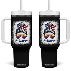 Arizona American Flag Messy Bun Pride Tumbler With Handle TS14 One Size: 40 oz Black Print Your Wear