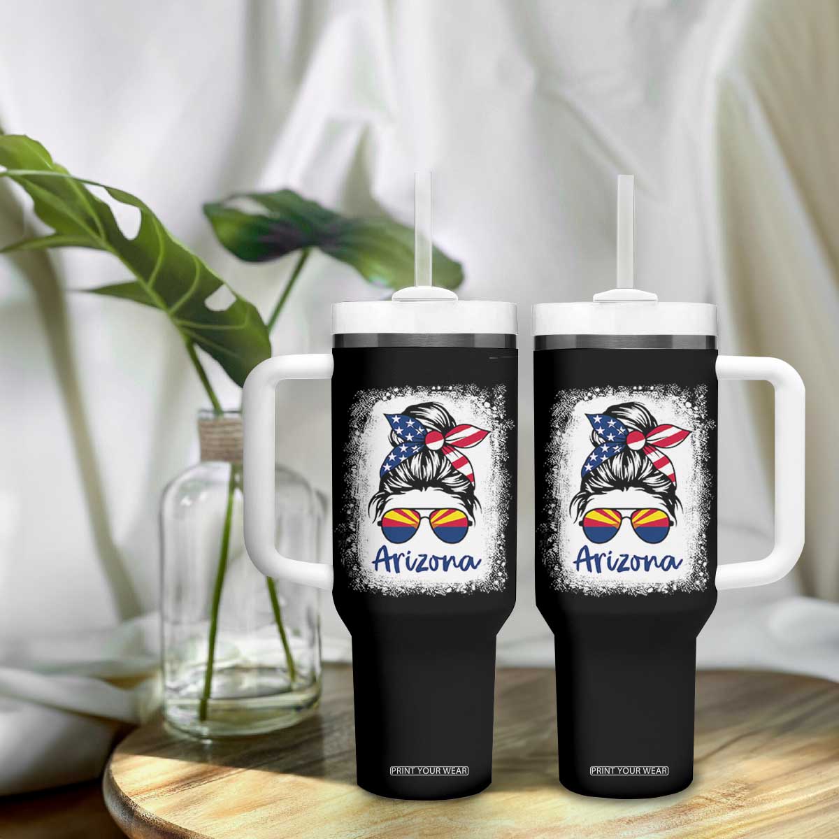 Arizona American Flag Messy Bun Pride Tumbler With Handle TS14 Print Your Wear