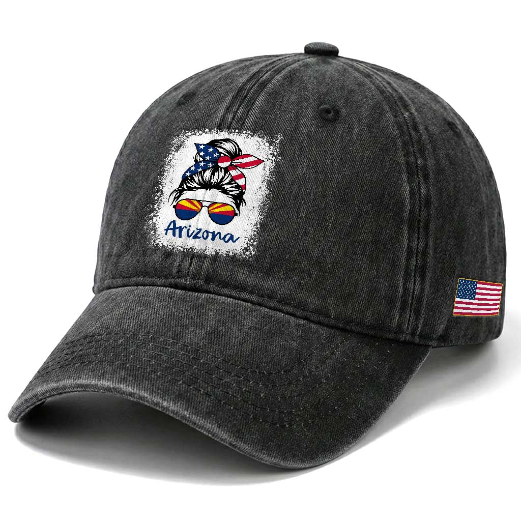 Arizona American Flag Messy Bun Pride Washed Cotton Baseball Cap TS14 Print Your Wear