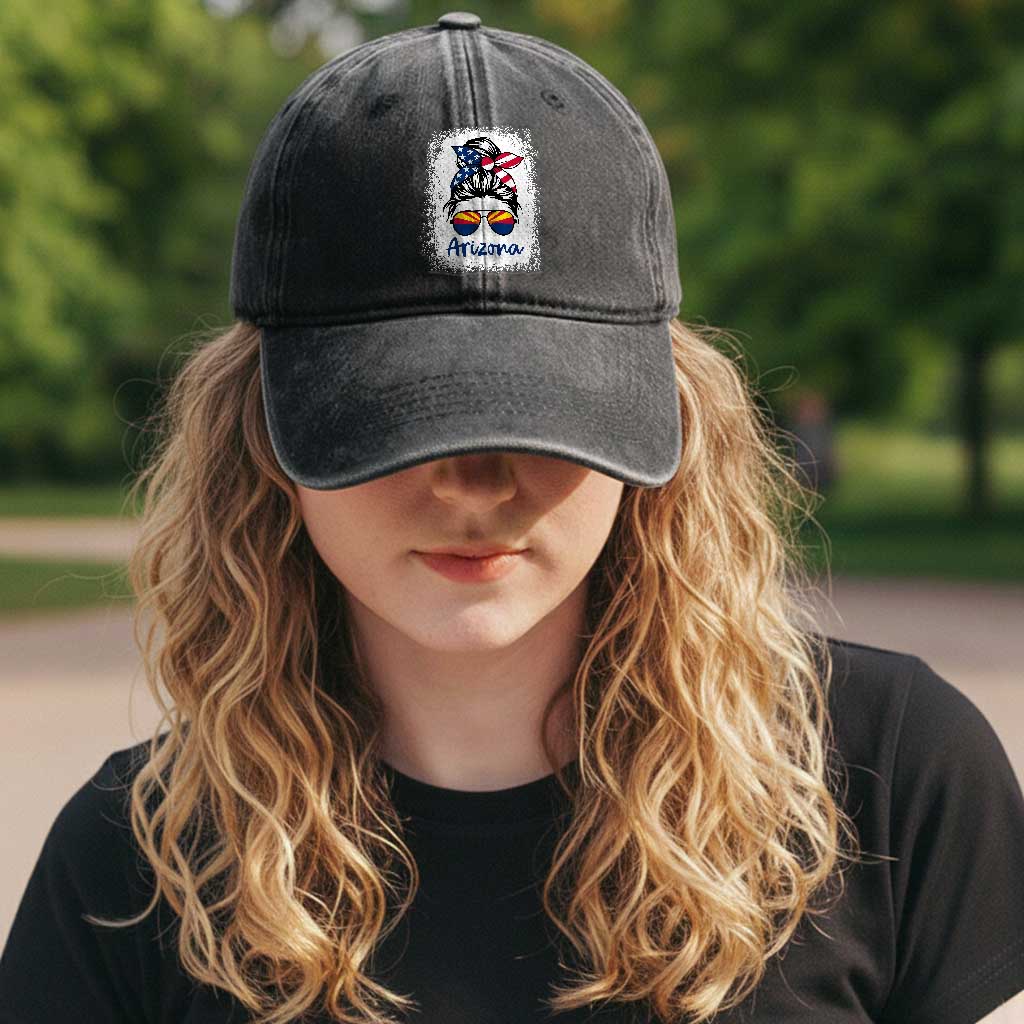 Arizona American Flag Messy Bun Pride Washed Cotton Baseball Cap TS14 Print Your Wear