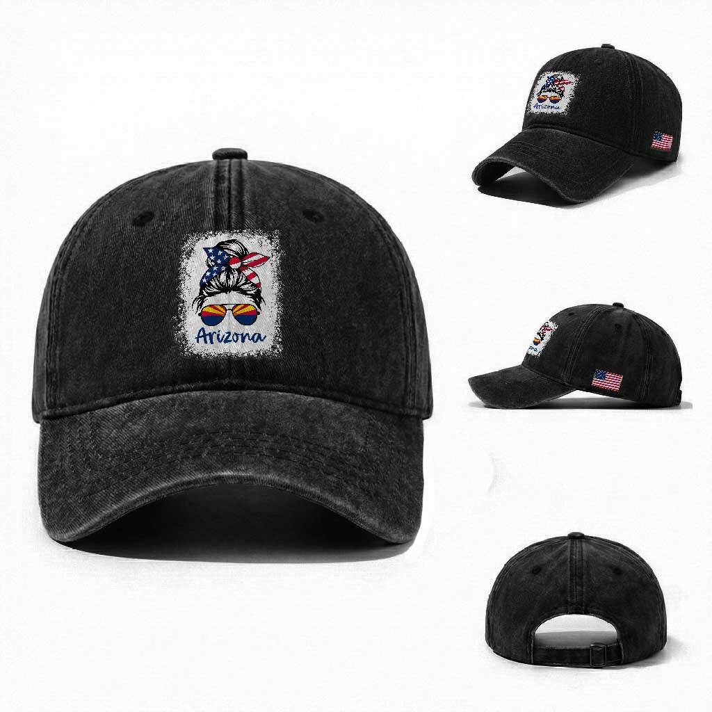 Arizona American Flag Messy Bun Pride Washed Cotton Baseball Cap TS14 Washed Cap Universal Fit Black Print Your Wear