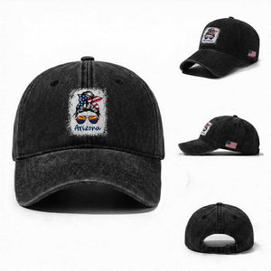 Arizona American Flag Messy Bun Pride Washed Cotton Baseball Cap TS14 Washed Cap Universal Fit Black Print Your Wear