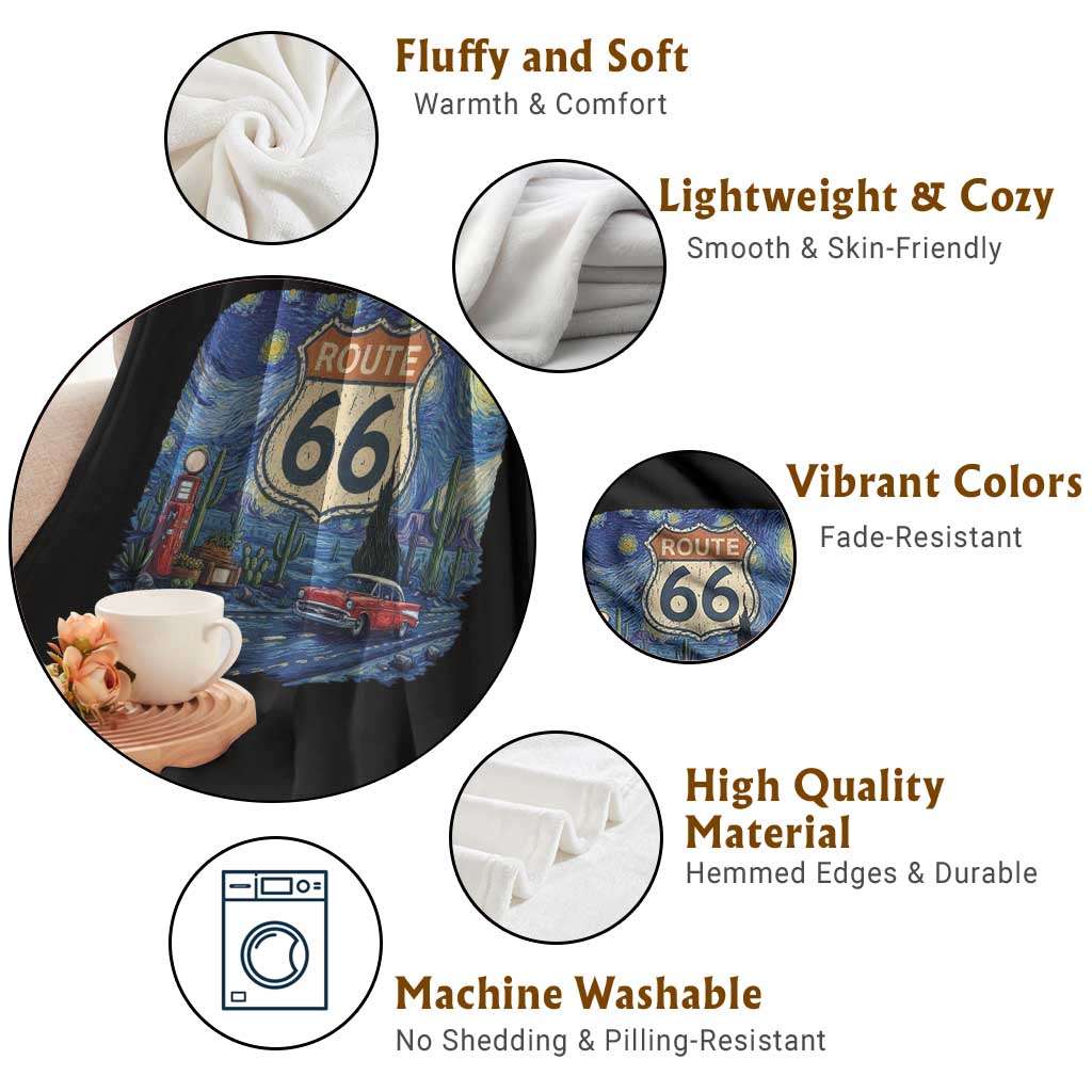 Route Highway 66 Road Sign Distressed Road Trip Starry Night Throw Blanket TS14 Print Your Wear