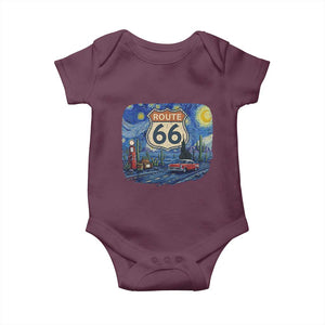 Route Highway 66 Road Sign Distressed Road Trip Starry Night Baby Onesie TS14 Maroon Print Your Wear