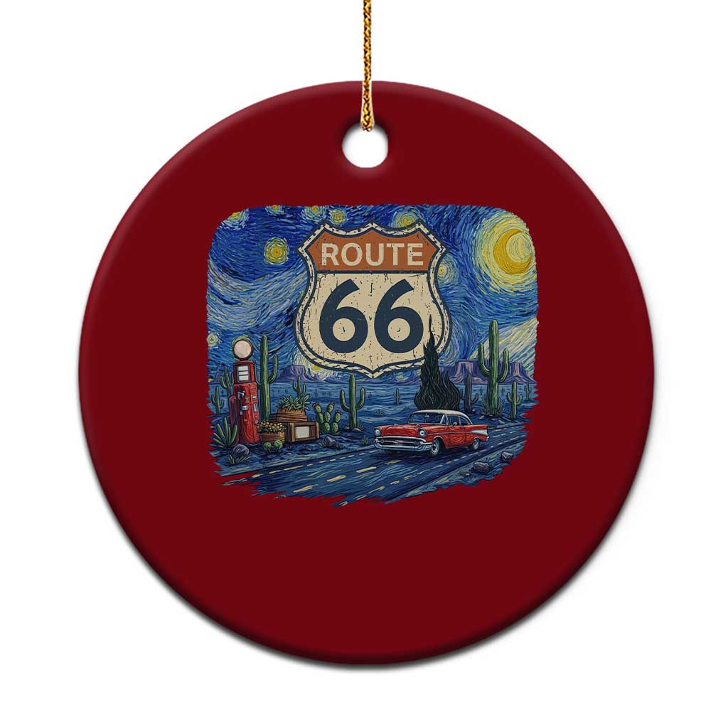 Route Highway 66 Road Sign Distressed Road Trip Starry Night Ceramic Ornament TS14 1pc Red Print Your Wear