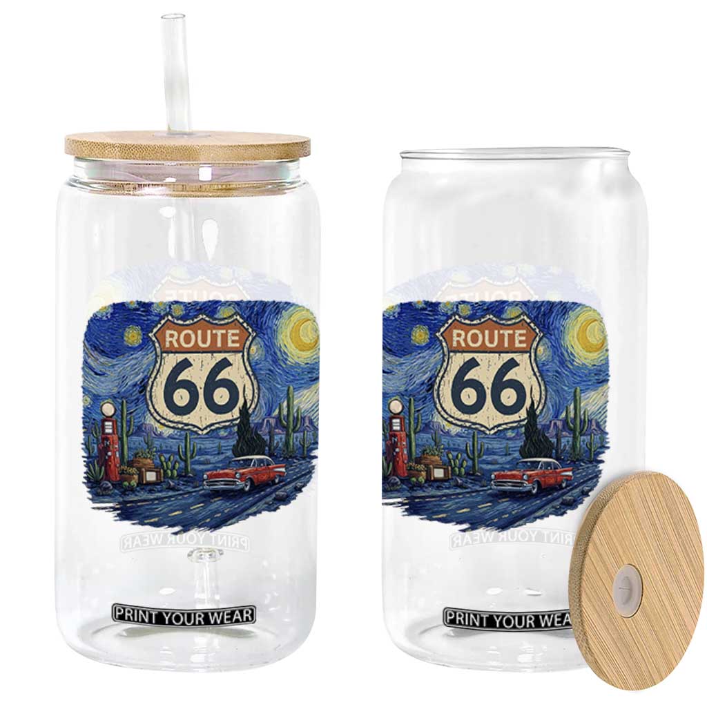 Route Highway 66 Road Sign Distressed Road Trip Starry Night Glass Can TS14 Print Your Wear