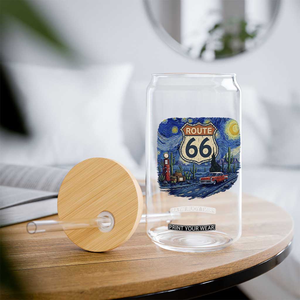 Route Highway 66 Road Sign Distressed Road Trip Starry Night Glass Can TS14 Print Your Wear