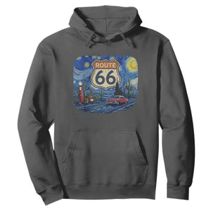 Route Highway 66 Road Sign Distressed Road Trip Starry Night Hoodie TS14 Dark Heather Print Your Wear