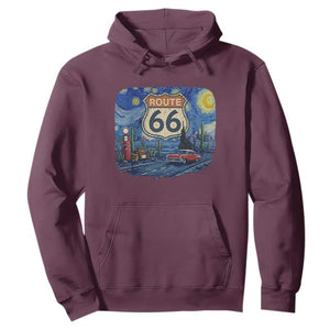 Route Highway 66 Road Sign Distressed Road Trip Starry Night Hoodie TS14 Maroon Print Your Wear