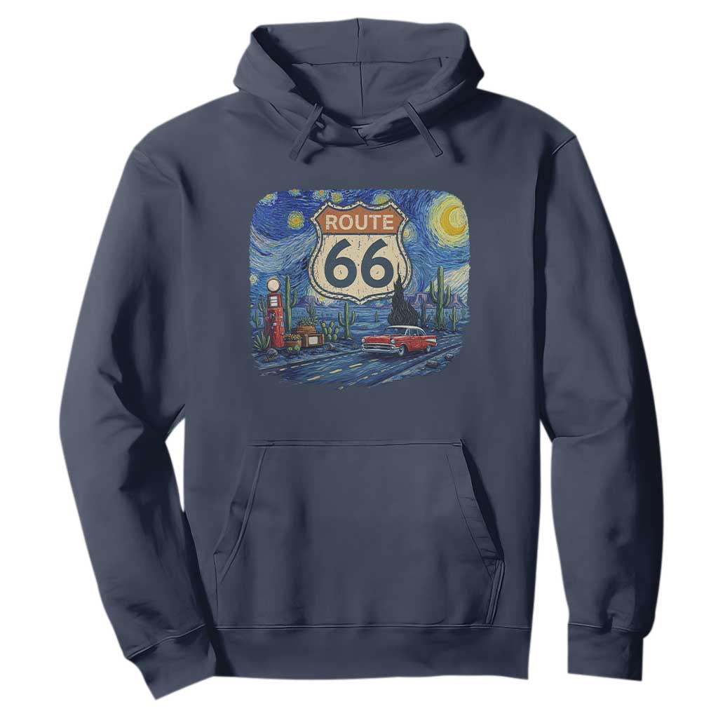 Route Highway 66 Road Sign Distressed Road Trip Starry Night Hoodie TS14 Navy Print Your Wear