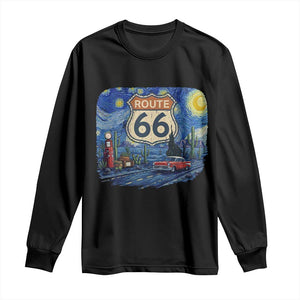 Route Highway 66 Road Sign Distressed Road Trip Starry Night Long Sleeve Shirt TS14 Black Print Your Wear
