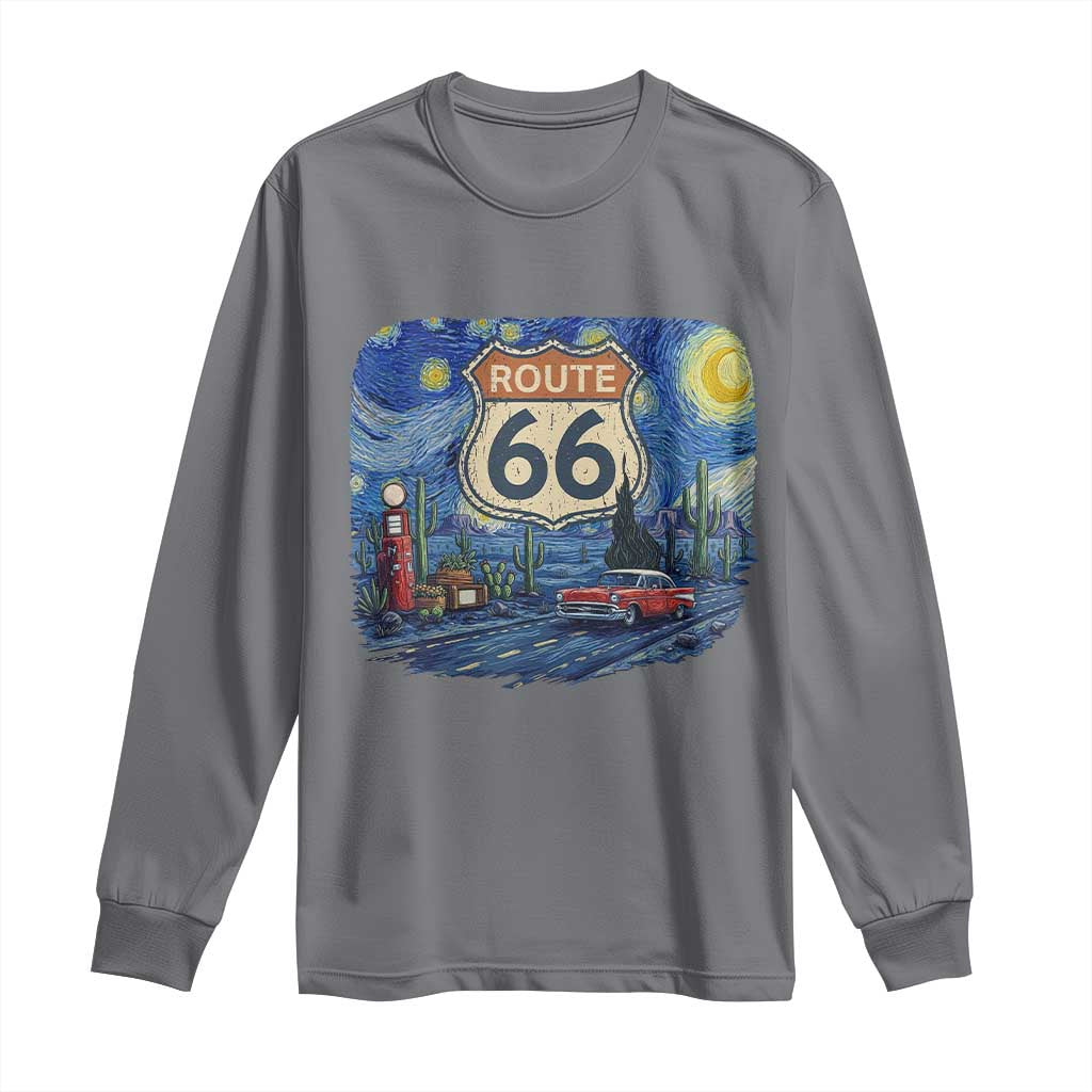 Route Highway 66 Road Sign Distressed Road Trip Starry Night Long Sleeve Shirt TS14 Charcoal Print Your Wear
