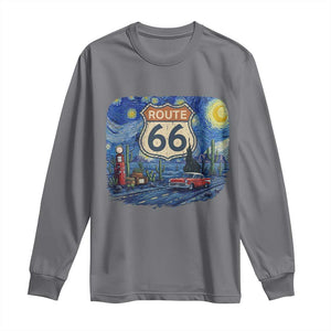 Route Highway 66 Road Sign Distressed Road Trip Starry Night Long Sleeve Shirt TS14 Charcoal Print Your Wear