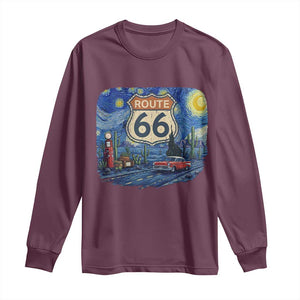 Route Highway 66 Road Sign Distressed Road Trip Starry Night Long Sleeve Shirt TS14 Maroon Print Your Wear