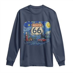 Route Highway 66 Road Sign Distressed Road Trip Starry Night Long Sleeve Shirt TS14 Navy Print Your Wear