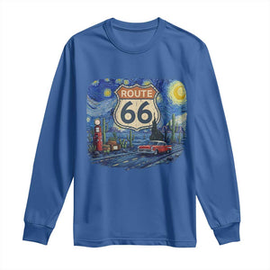 Route Highway 66 Road Sign Distressed Road Trip Starry Night Long Sleeve Shirt TS14 Royal Blue Print Your Wear