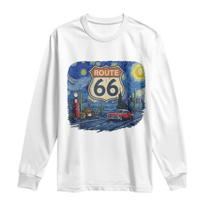 Route Highway 66 Road Sign Distressed Road Trip Starry Night Long Sleeve Shirt TS14 White Print Your Wear
