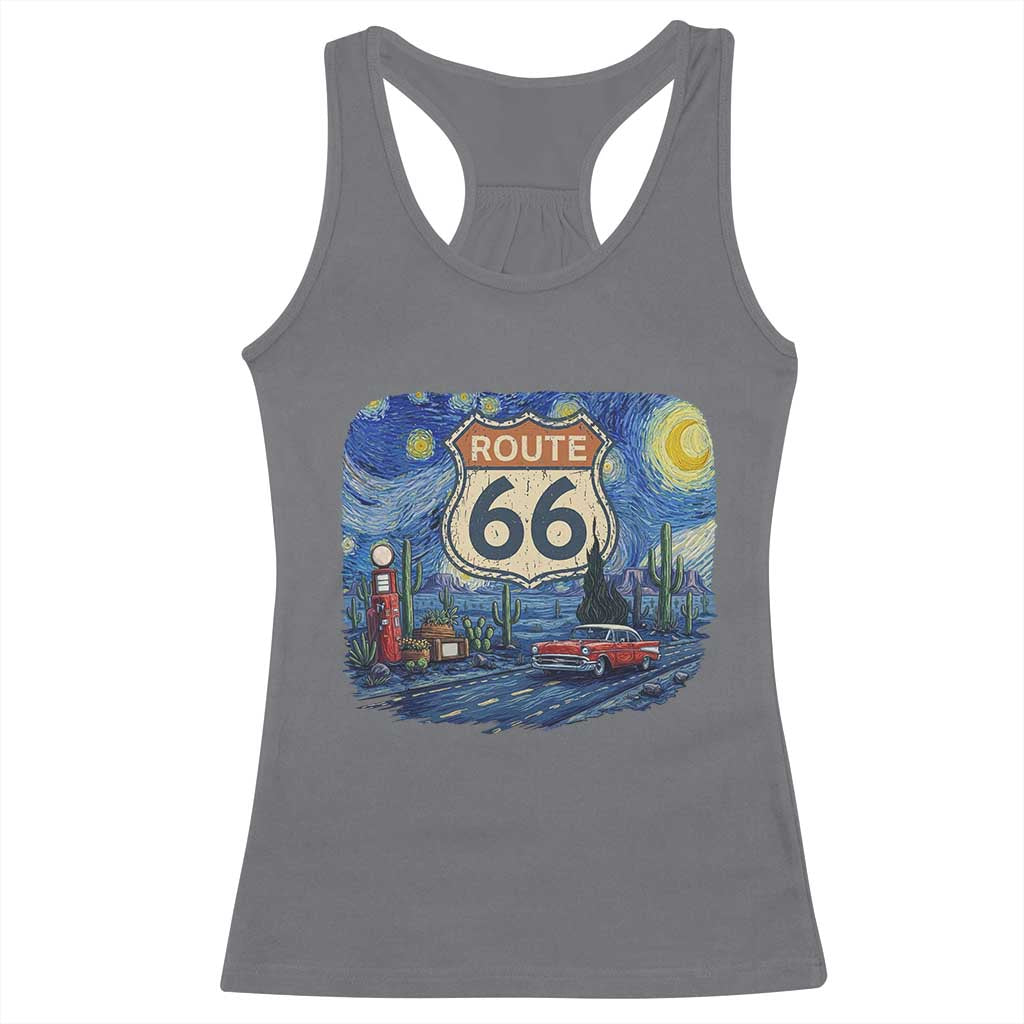 Route Highway 66 Road Sign Distressed Road Trip Starry Night Racerback Tank Top TS14 Charcoal Print Your Wear