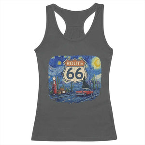 Route Highway 66 Road Sign Distressed Road Trip Starry Night Racerback Tank Top TS14 Dark Heather Print Your Wear