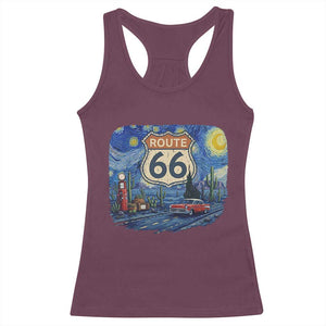 Route Highway 66 Road Sign Distressed Road Trip Starry Night Racerback Tank Top TS14 Maroon Print Your Wear