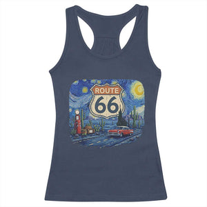 Route Highway 66 Road Sign Distressed Road Trip Starry Night Racerback Tank Top TS14 Navy Print Your Wear