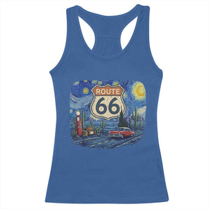 Route Highway 66 Road Sign Distressed Road Trip Starry Night Racerback Tank Top TS14 Royal Blue Print Your Wear