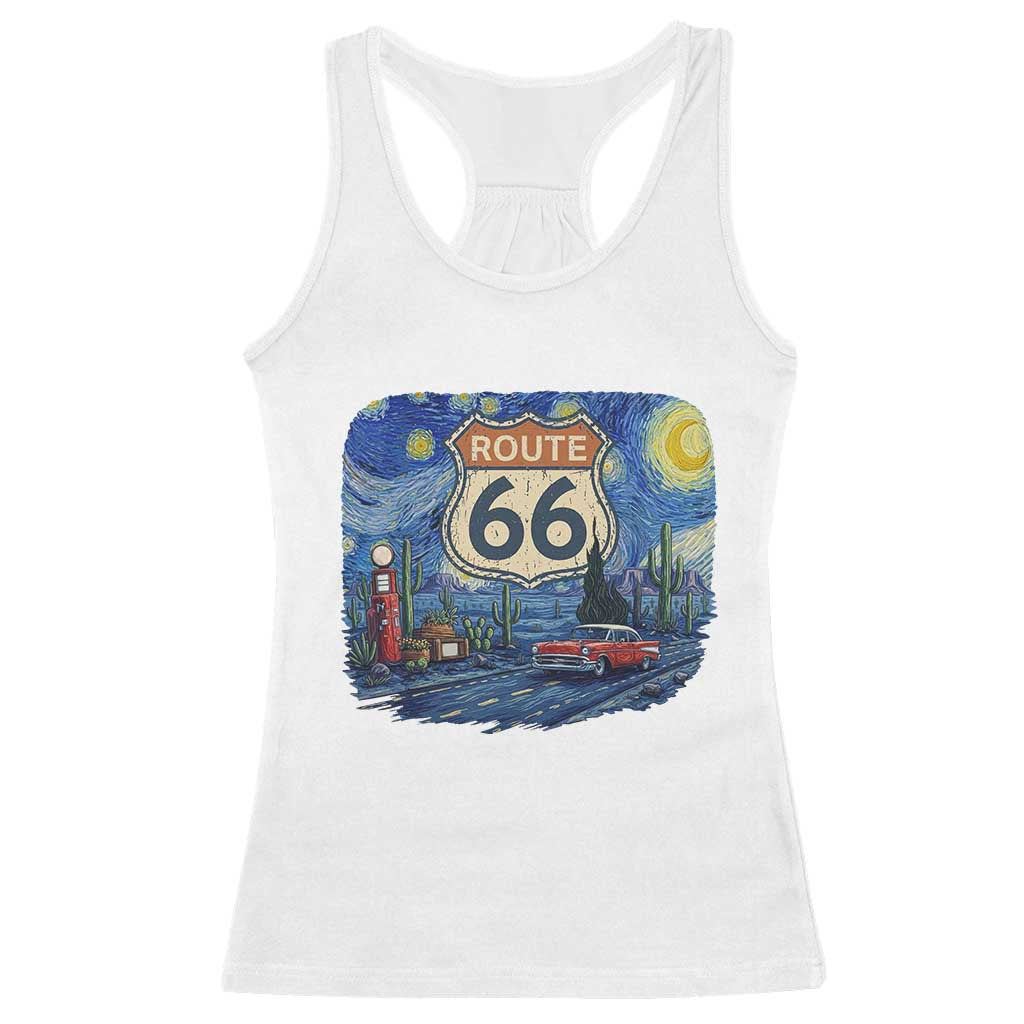 Route Highway 66 Road Sign Distressed Road Trip Starry Night Racerback Tank Top TS14 White Print Your Wear