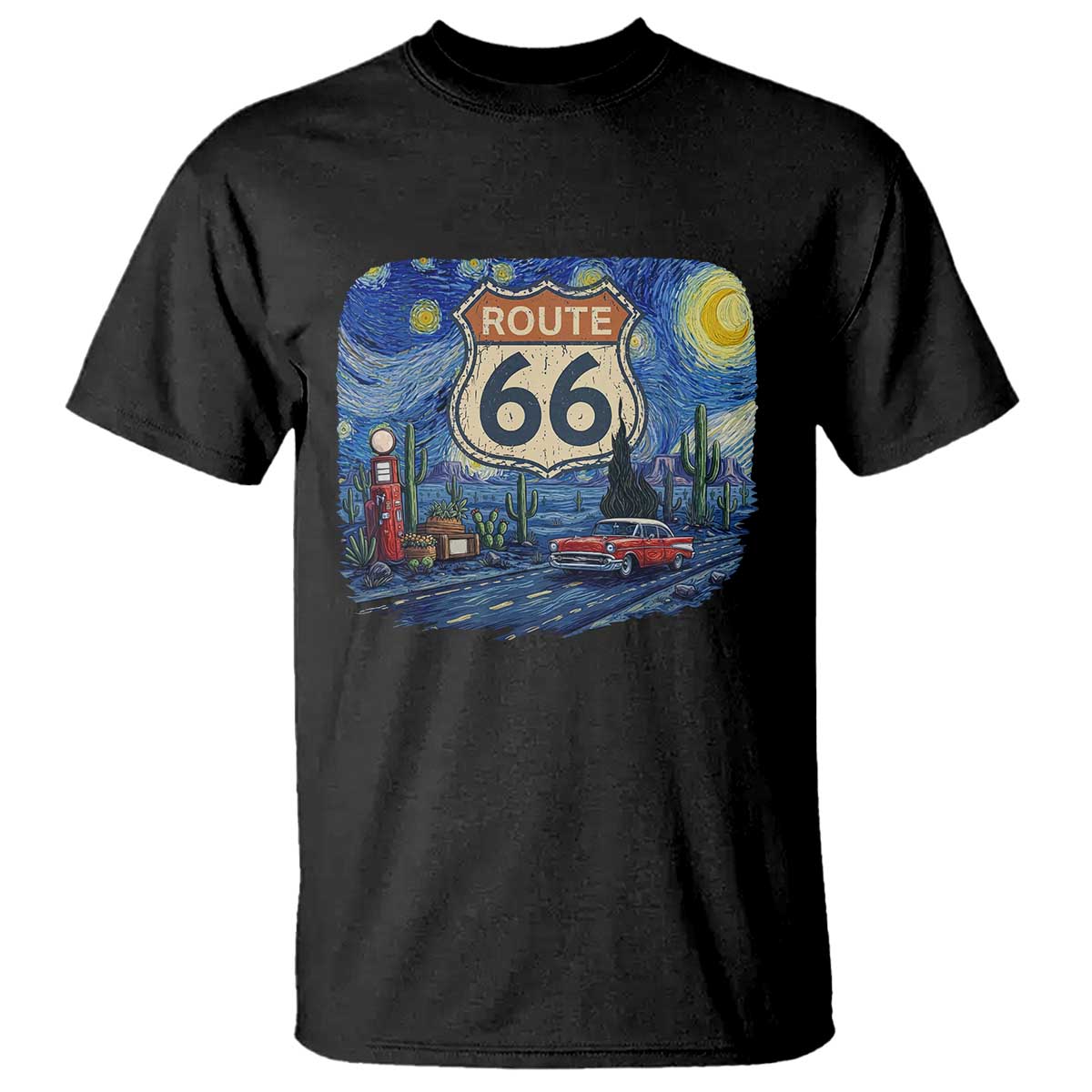 Route Highway 66 Road Sign Distressed Road Trip Starry Night T Shirt TS14 Black Print Your Wear