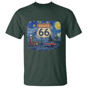 Route Highway 66 Road Sign Distressed Road Trip Starry Night T Shirt TS14 Dark Forest Green Print Your Wear