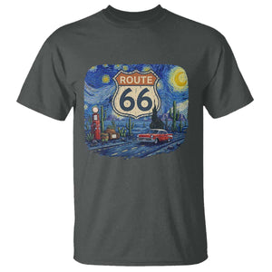 Route Highway 66 Road Sign Distressed Road Trip Starry Night T Shirt TS14 Dark Heather Print Your Wear